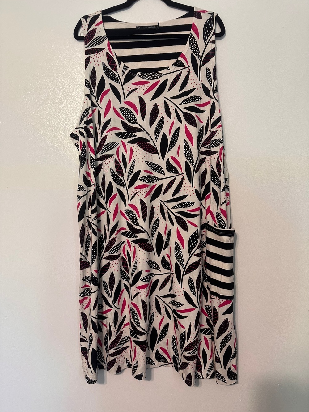 Gudrun Sjoden Organic Cotton Leaf Print Tank Dress size XXL white pink black